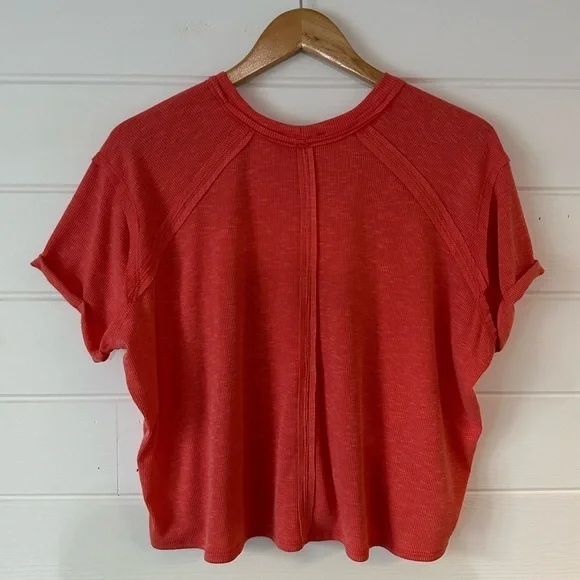 Lulu’s Cute Charisma Coral Pink Short Sleeve Slub Cropped Oversized Slouchy Tee - Picture 8 of 12